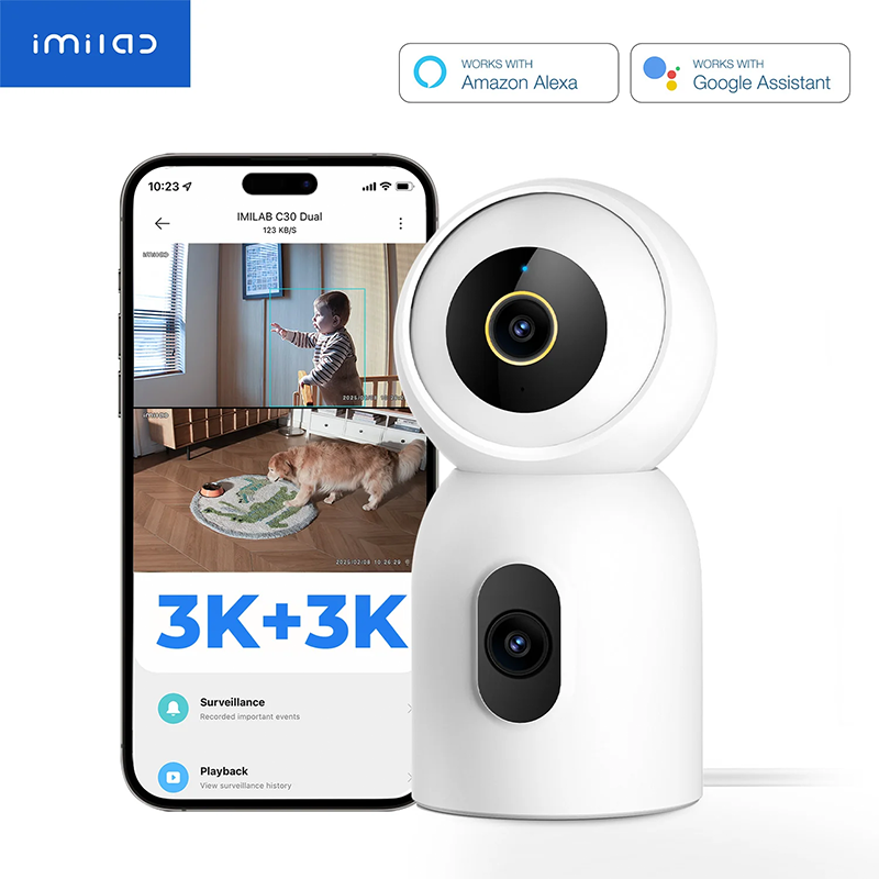  كاميرا مراقبة إيميلاب ذكية داخلية ثنائية بدقة 3K+3K واي فاي تعمل بالكهرباء C30-Dual - أبيض 