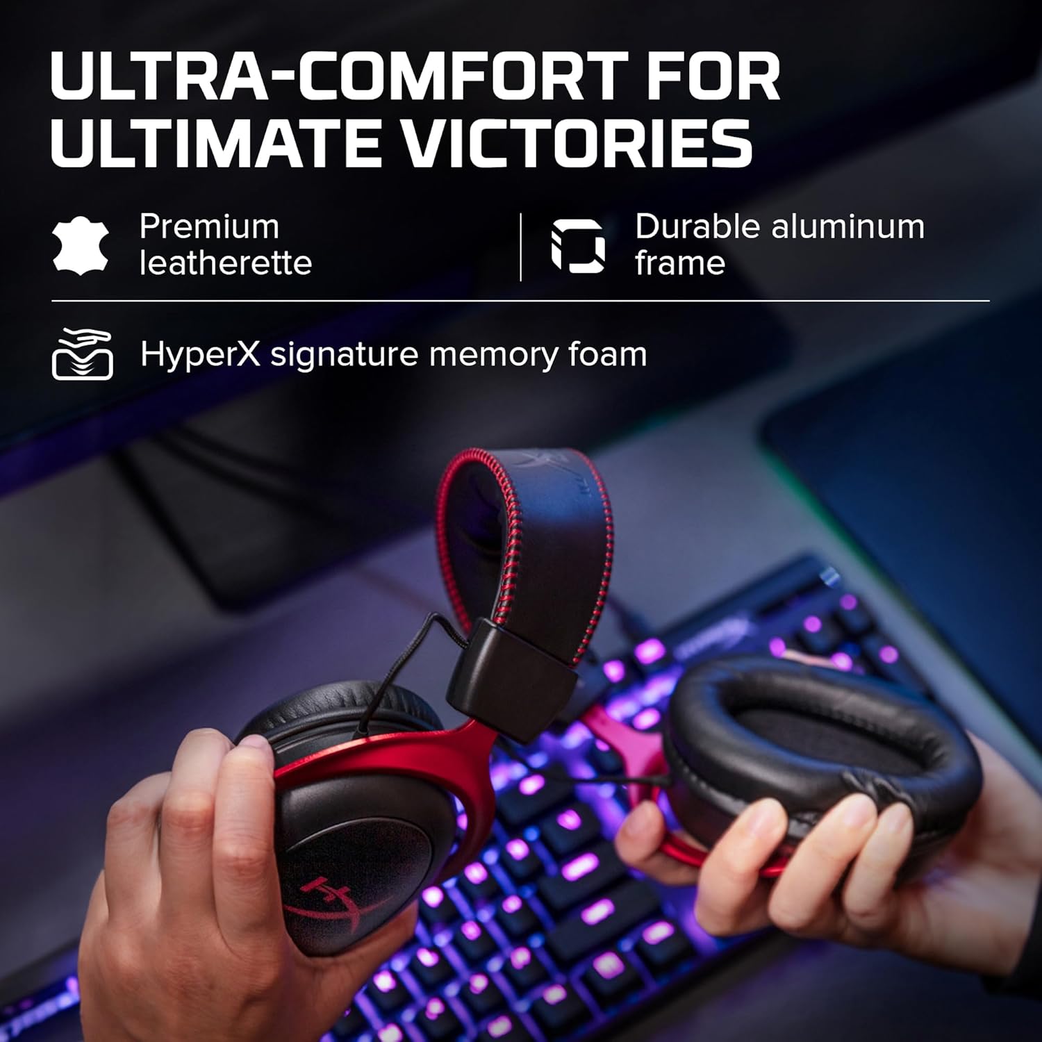  HyperX Cloud II - سماعات رأس للألعاب، صوت محيطي افتراضي 7.1، وسائد أذن من فوم متكيّف، إطار من الألومنيوم المتين، ميكروفون قابل للفصل، تعمل مع أجهزة الكمبيوتر الشخصي وPS5 وPS4 وسلسلة إكس بوكس X|S وإكس بوكس وان – باللون الأحمر 