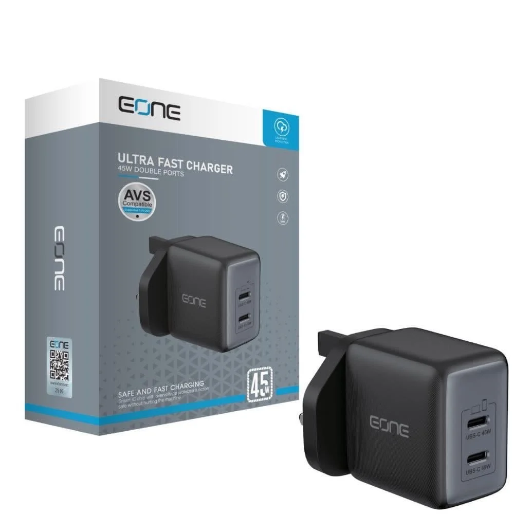  شاحن جداري فائق السرعة EONE GaN [45 واط ] قوة شحن مزدوجة 