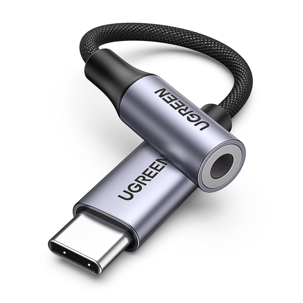  سلك صوت يوجرين من USB-C الى AUX بتقنية DAC مظفر - رمادي 