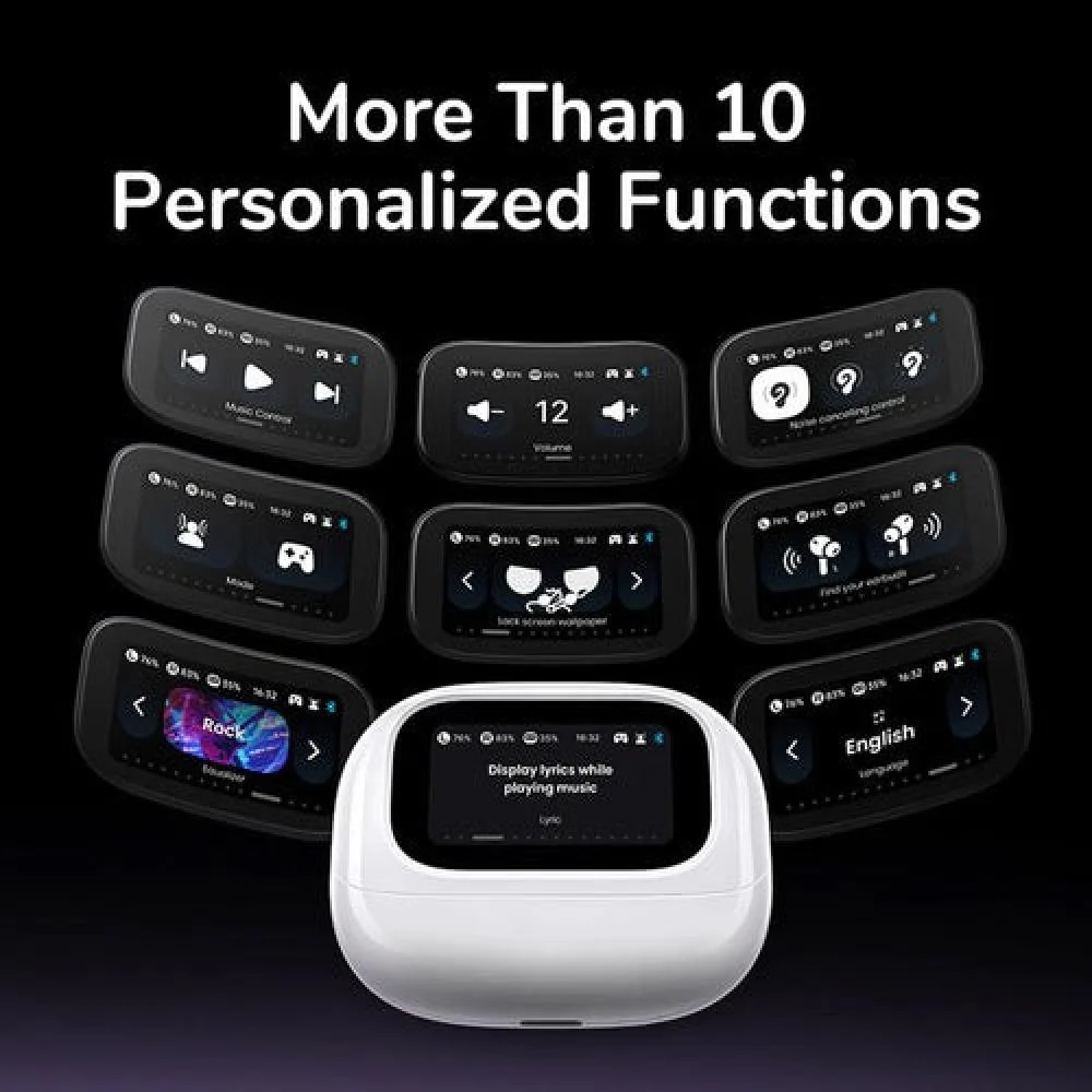  يوجرين - سماعات أذن EchoBuds Magic Hybrid النشطة لإلغاء الضوضاء مع شاشة عرض - ابيض 