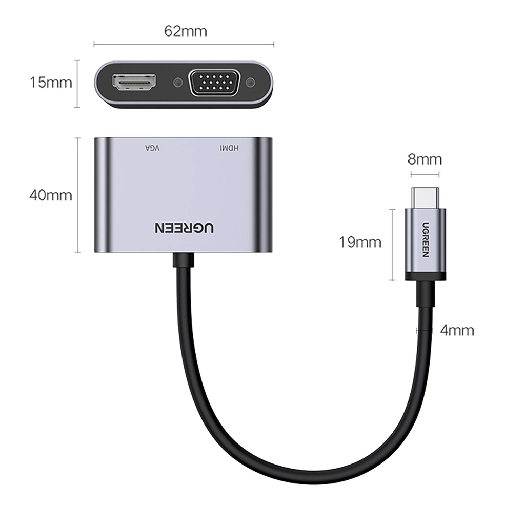  يوجرين محول USB-C إلى HDMI / VGA 