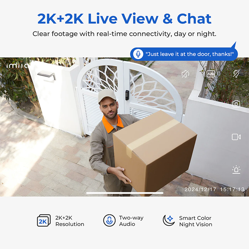  كاميرا مراقبة إميلاب ذكية خارجية ثنائية بدقة 2K+2K واي فاي تعمل بالكهرباء مع كشاف ضوء EC6-Dual - أبيض 