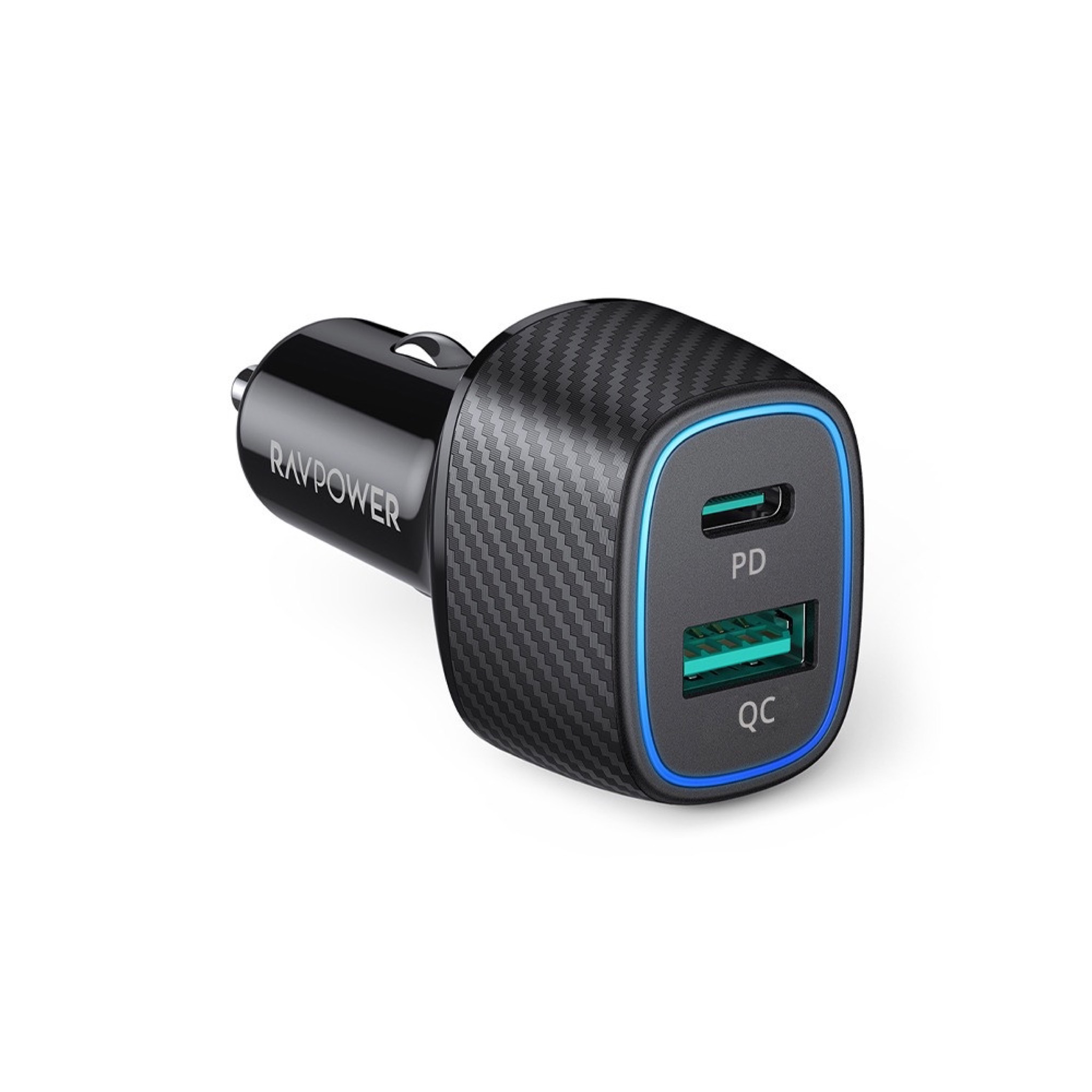  شاحن سيارة راف باور بتقنية بي دي بقوة 60 واط بمنفذ USB-C ومنفذ USB-A - اسود 