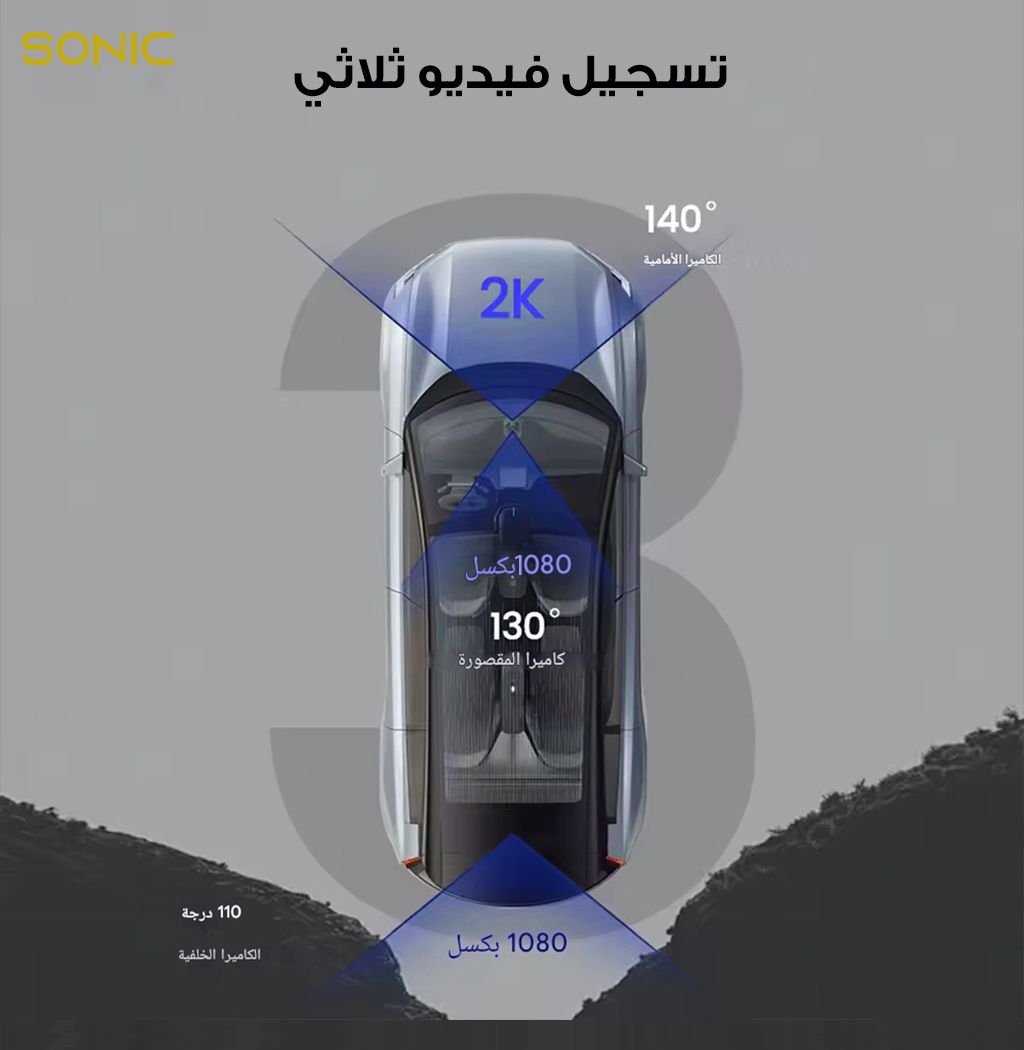  داش كام سونيك Q7 Pro ثلاث كاميرا ( امامي - خلفي - داخلي )+ كيبل OBD + هديه ذاكره 64 جيجا  