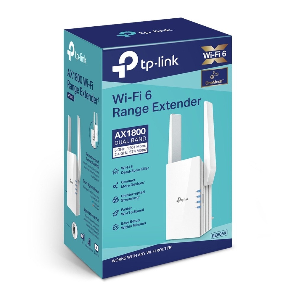  Tp-Link موسع نطاق Wi-Fi 6 ثنائي النطاق AX1800، موسع النطاق العريض/Wi-Fi، معزز Wi-Fi/نقطة اتصال مع 