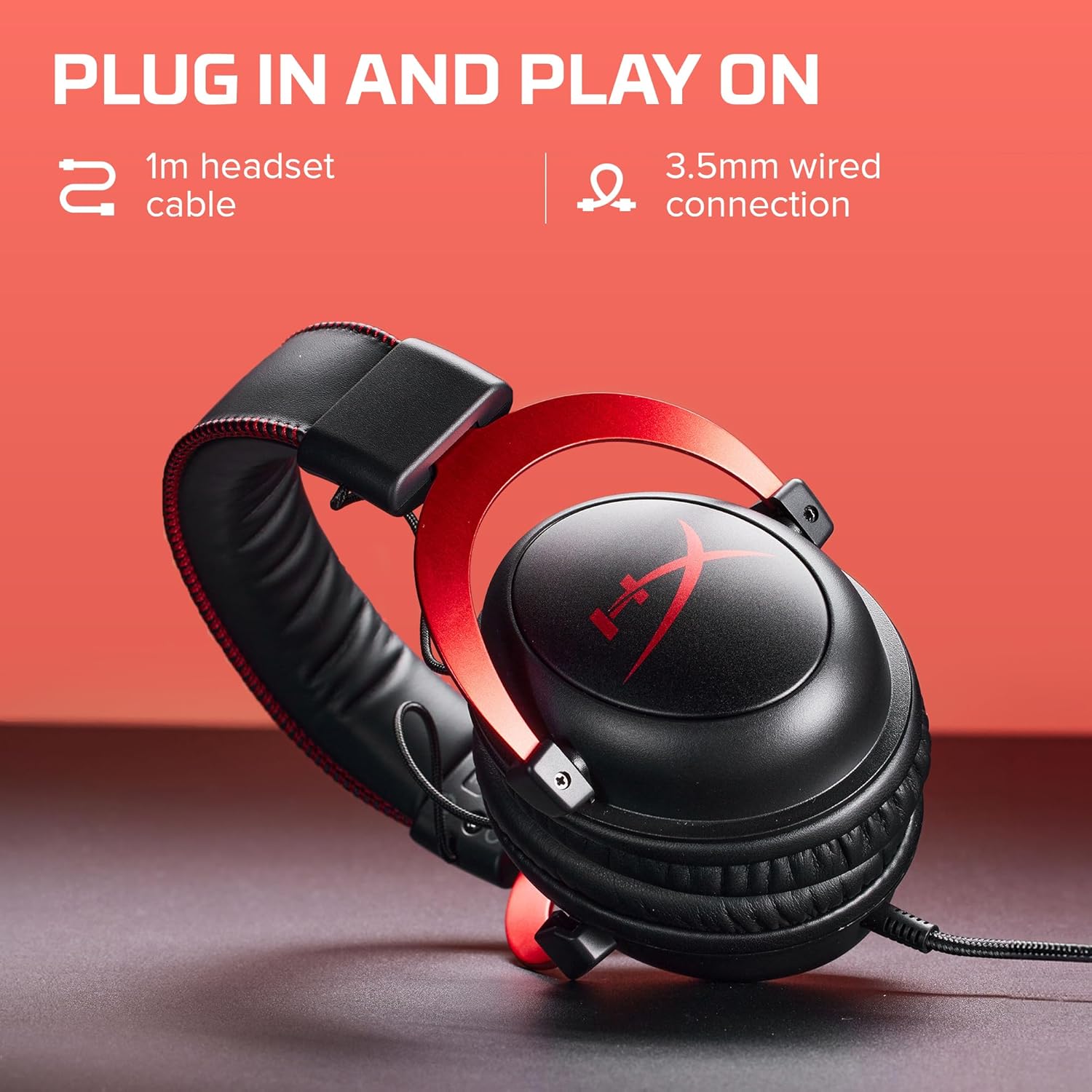  HyperX Cloud II - سماعات رأس للألعاب، صوت محيطي افتراضي 7.1، وسائد أذن من فوم متكيّف، إطار من الألومنيوم المتين، ميكروفون قابل للفصل، تعمل مع أجهزة الكمبيوتر الشخصي وPS5 وPS4 وسلسلة إكس بوكس X|S وإكس بوكس وان – باللون الأحمر 