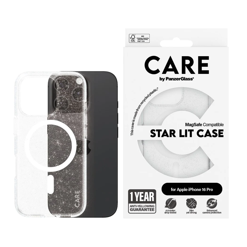  جراب CARE™ من PanzerGlass® Urban Combat Case Star Lit مع MagSafe أبيض لهاتف iPhone 16 Pro 