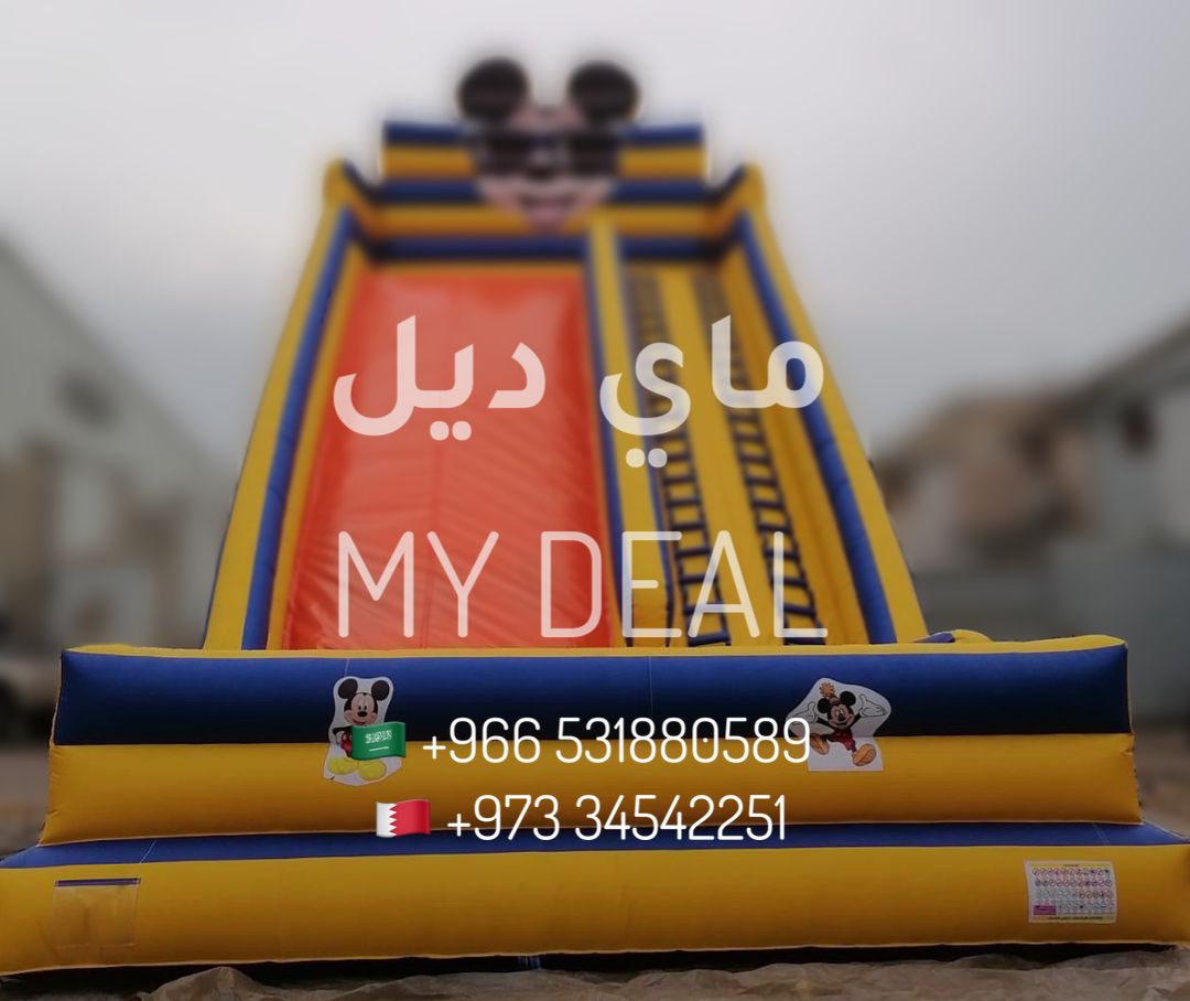 زحليقة هوائية مزدوجة مع سلمين بتصميم ميكي ماوس وجدار أمامي – متعة ضخمة للأطفال (11×6×10 م)