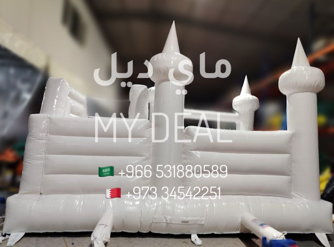 زحليقة هوائية مع نطيطة ومسبح مائي كبير 5×5 متر لون أبيض – مثالية للحفلات
