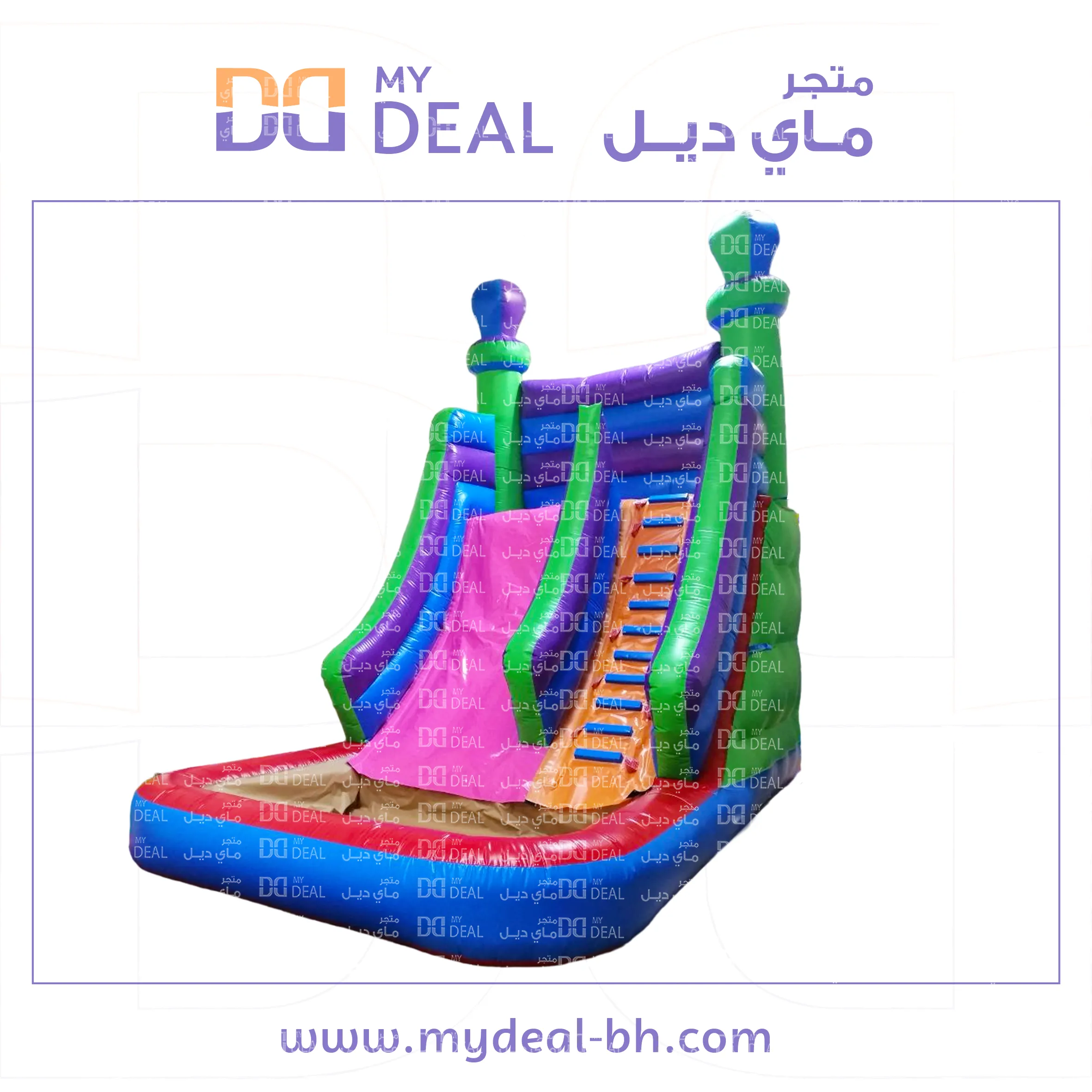 زحليقة مع حوض مسبح مائي وسلم ومساكات يد طول ٦ متر عرض ٤ متر ارتفاع ٦ م