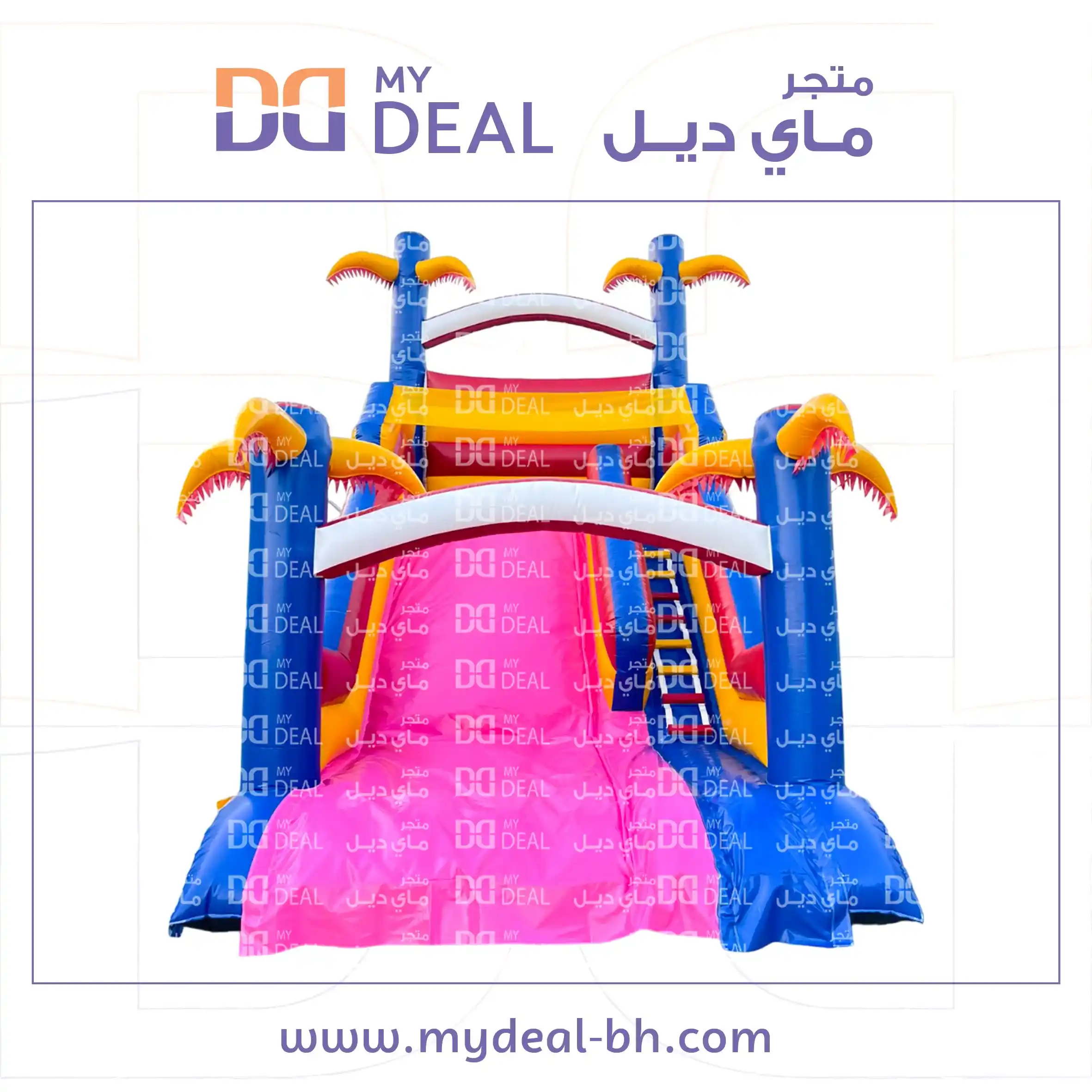 إيجار زحليقة مع سلم ومساكات يد وشبك علوي واعمدة مشجرة  طول 7 متر عرض 4