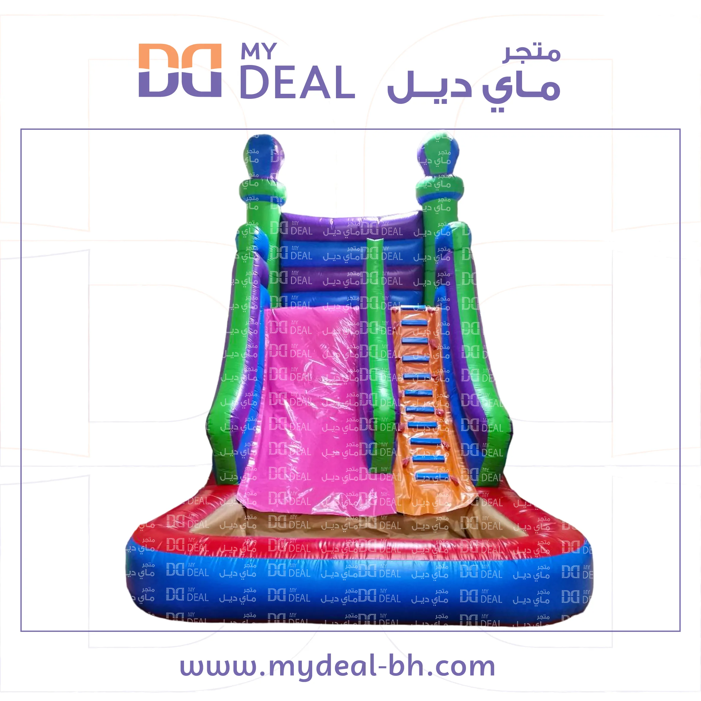 زحليقة مع حوض مسبح مائي وسلم ومساكات يد طول ٦ متر عرض ٤ متر ارتفاع ٦ م