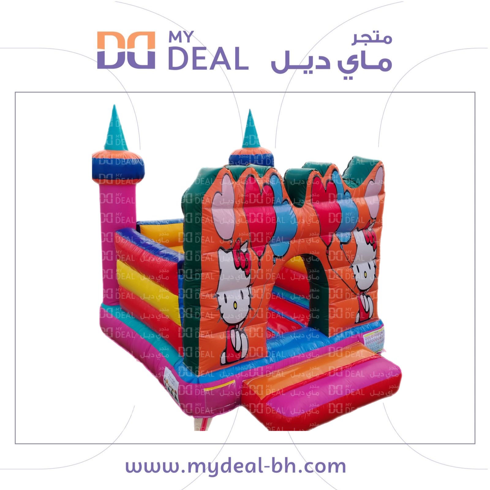 إيجار نطيطة هوائية كيتي بشخصية كبيرة مع مدخل ودرج كبير 3.50*3*3متر