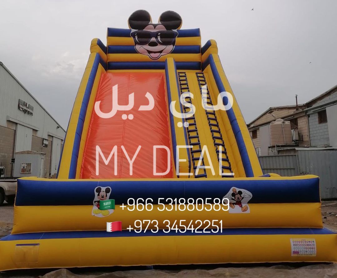 زحليقة هوائية مزدوجة مع سلمين بتصميم ميكي ماوس وجدار أمامي – متعة ضخمة للأطفال (11×6×10 م)