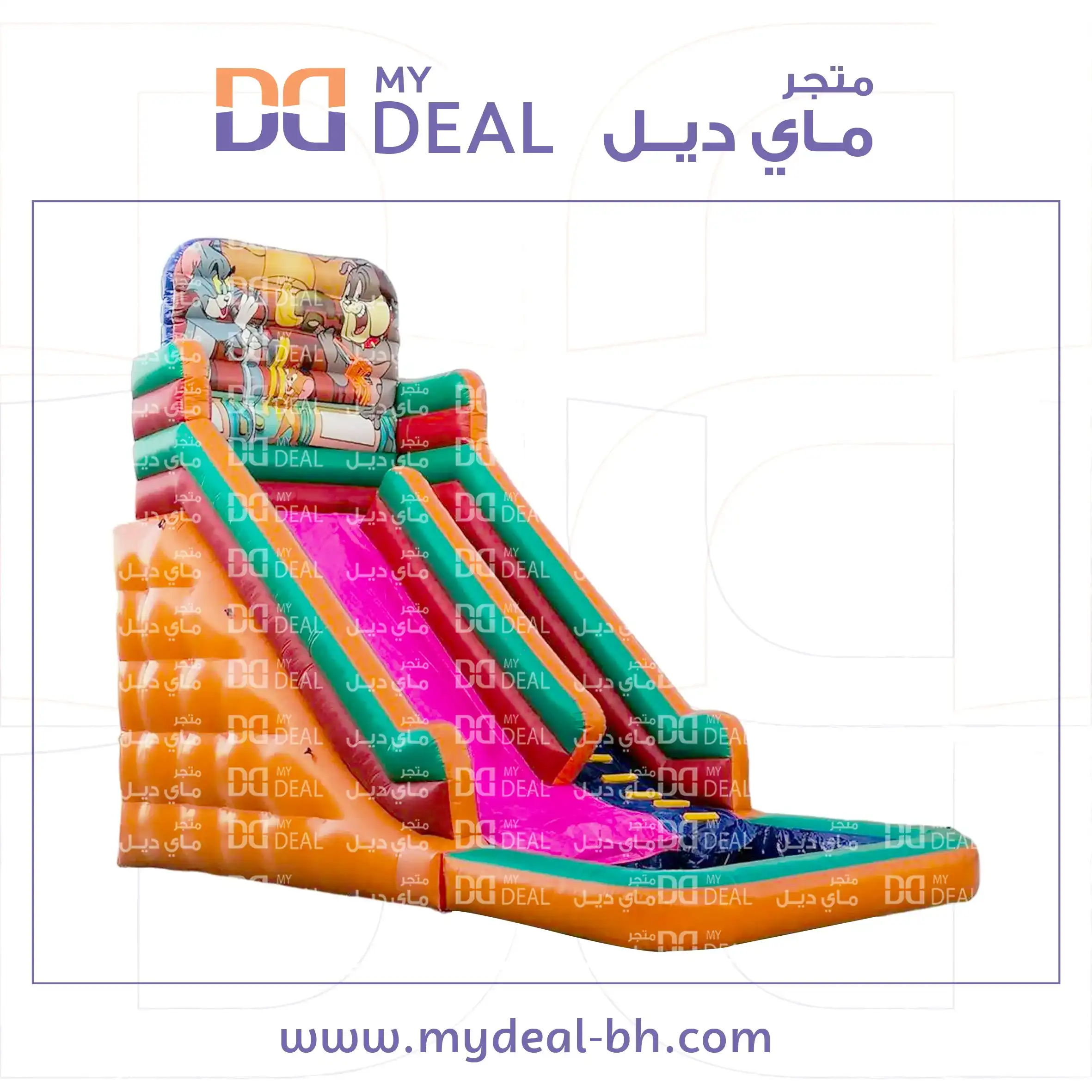 إيجار زحليقة مائية توم وجيري مع سلم وحوض مسبح طول 8 متر عرض 4 متر ارت