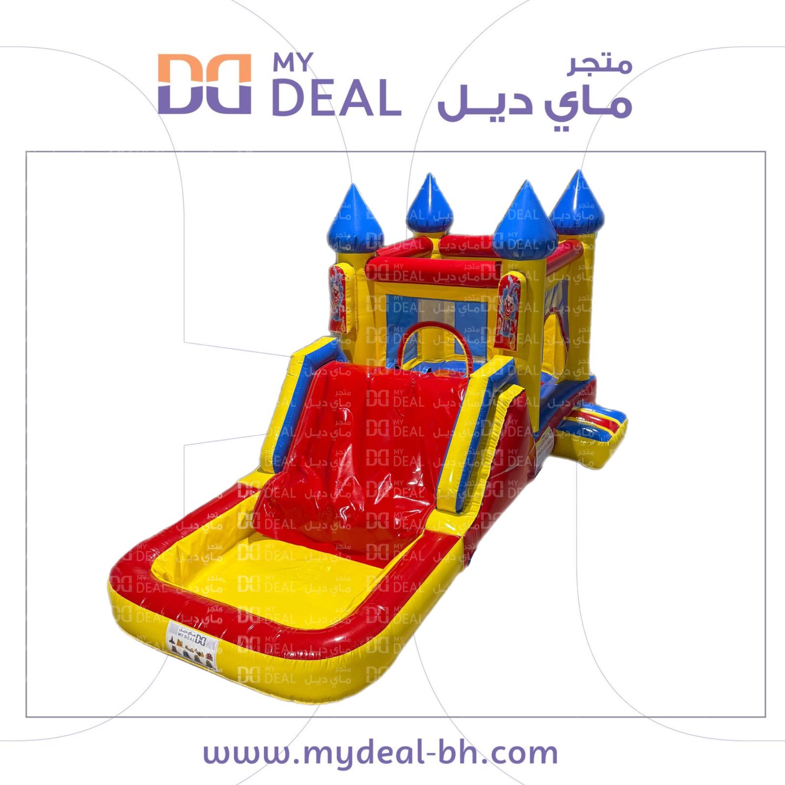 نطيطة مع زحليقة ومسبح مائي بشخصية المهرج – مقاس 5 × 2.5 × 3 متر