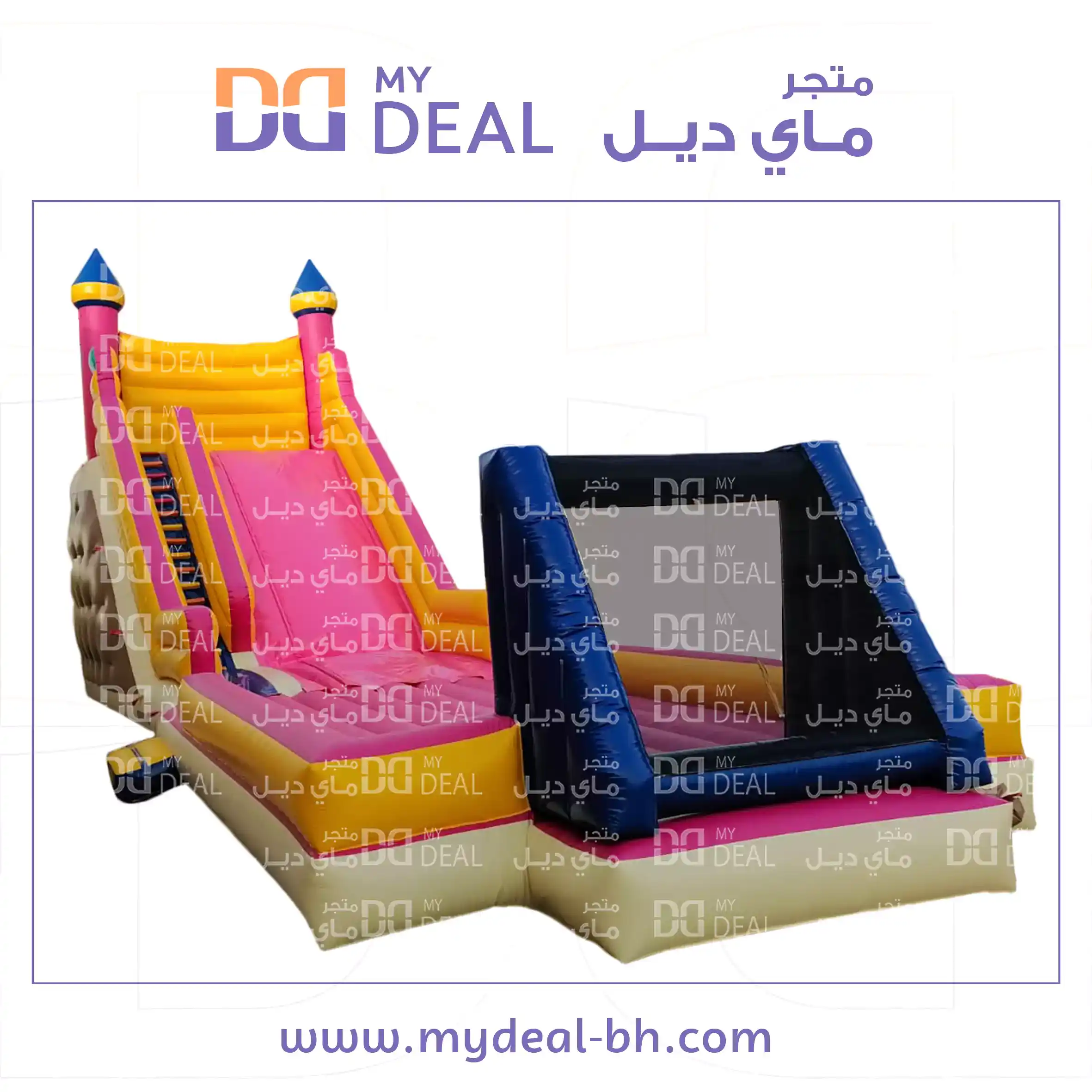 زحليقة هوائية مع سلم و ملعب صابوني ارضية نفخ مع بوابة ودرج الطول ١٥ مت