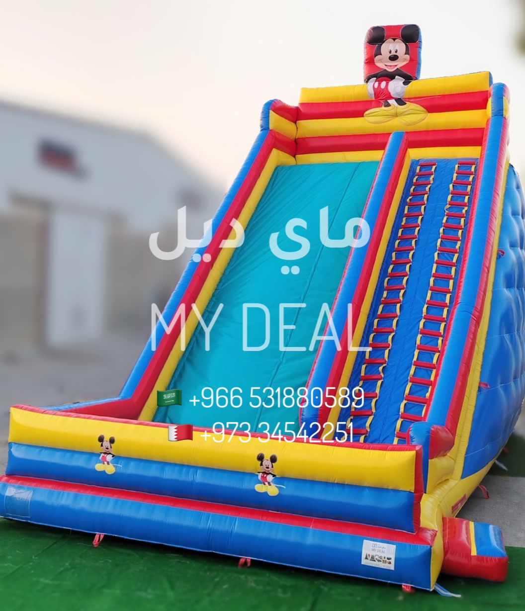 زحلاقية هوائية مزدوجة مع سلمين مزدوجة بتصميم ميكي ماوس وجدار أمامي11×6×10متر