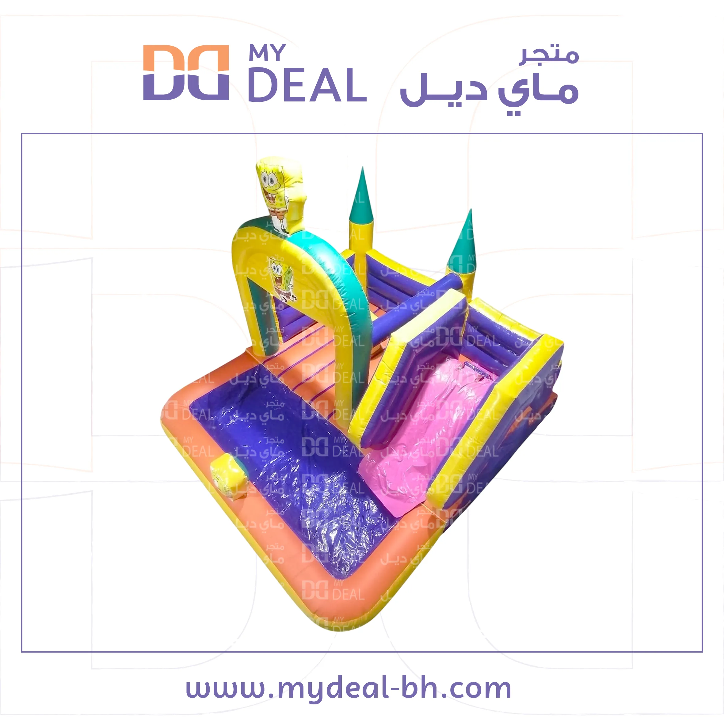 نطيطة شخصية سبونج بوب مع  بيت هزاز وزحليقه وحوض 5*5 متر