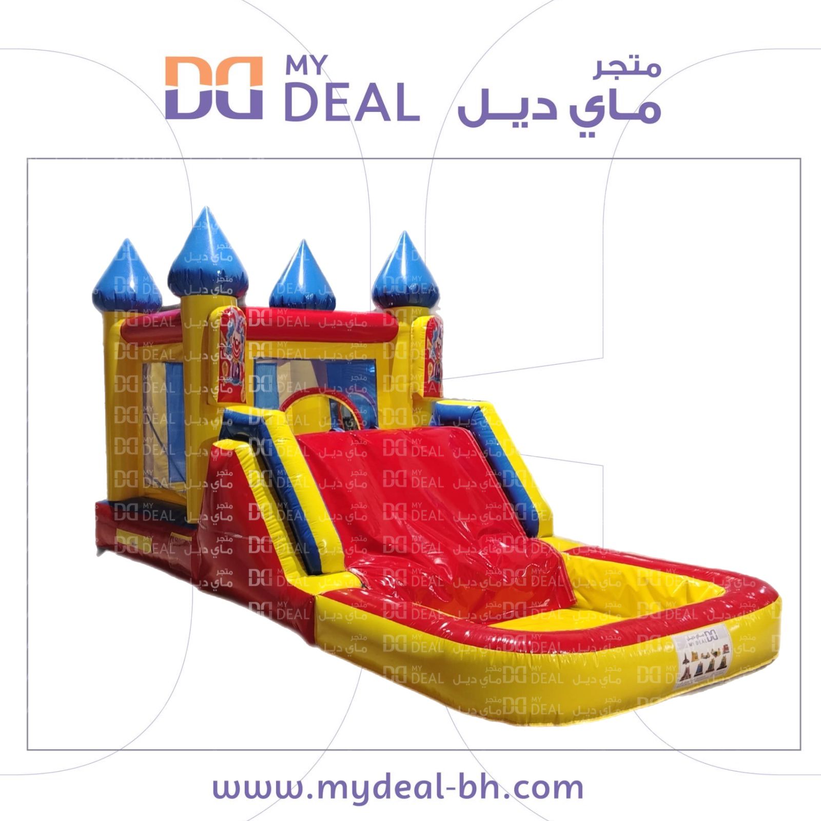 نطيطة مع زحليقة ومسبح مائي بشخصية المهرج – مقاس 5 × 2.5 × 3 متر