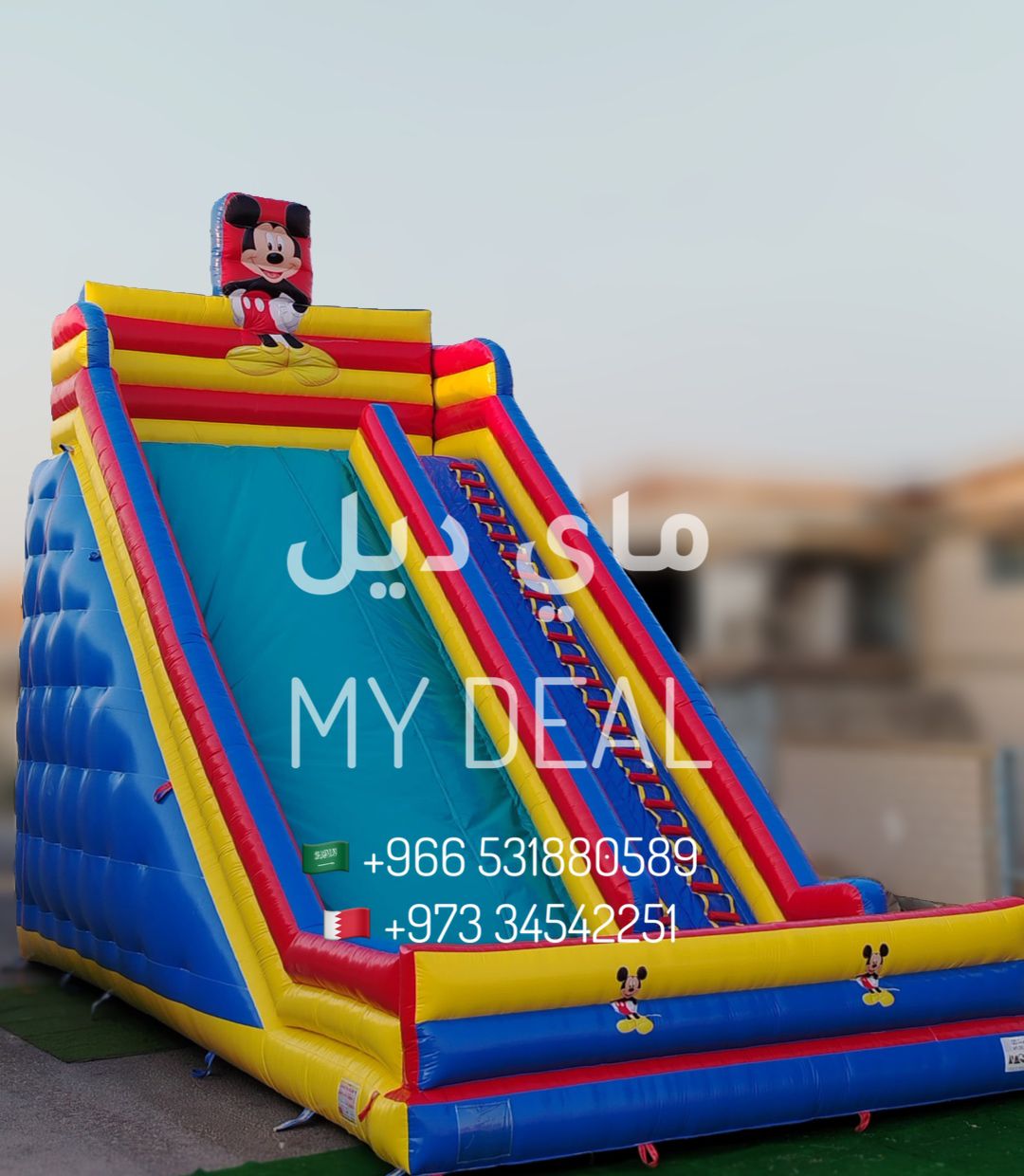 زحلاقية هوائية مزدوجة مع سلمين مزدوجة بتصميم ميكي ماوس وجدار أمامي11×6×10متر