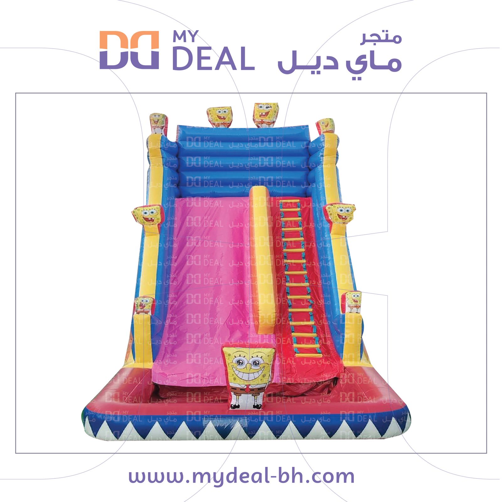 زحليقة مائية هوائية بشخصية سبونج بوب مع سلم ومسبح 8×4×7 متر