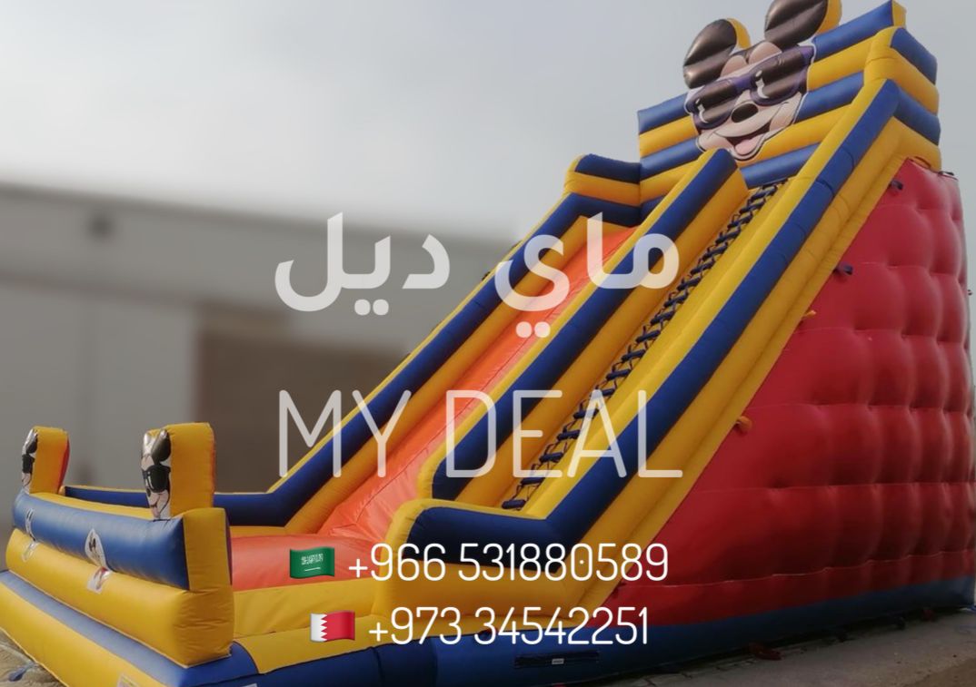 زحليقة هوائية مزدوجة مع سلمين بتصميم ميكي ماوس وجدار أمامي – متعة ضخمة للأطفال (11×6×10 م)