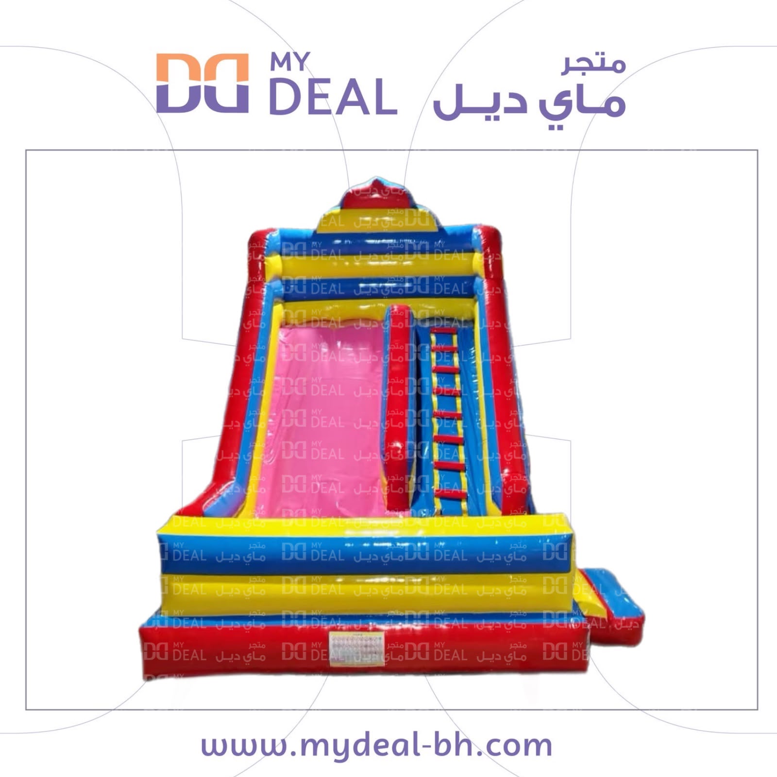 زحليقة هوائية مع نطيطة وجدار أمامي وسلم صعود وبوابة جانبية – 5.5 × 4.5 × 5 متر