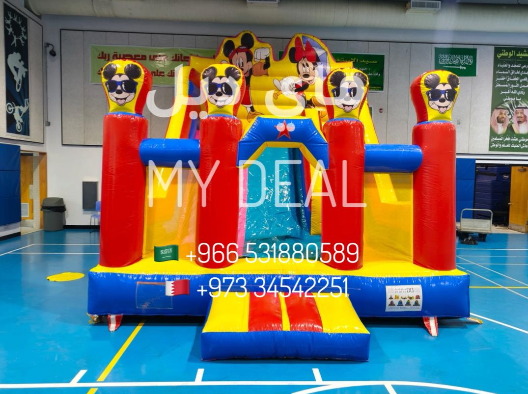 ايجار زحليقه مع نطيطه بشخصية ميكي وماوس | طول 6.50 م عرض 4.50م ارتفاع 5 م