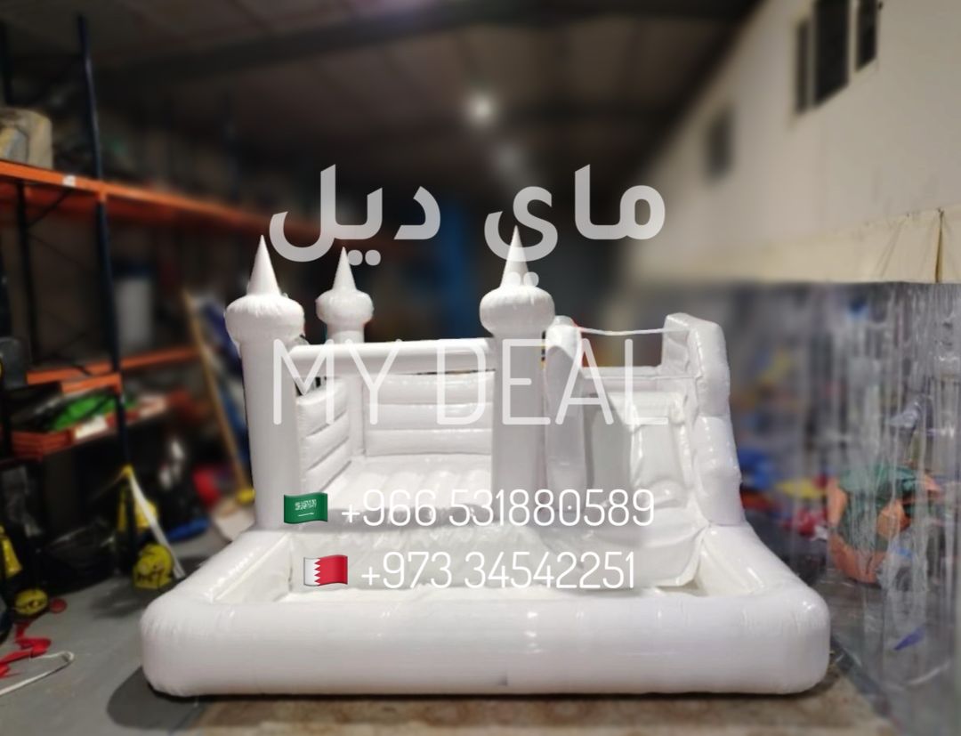 زحليقة هوائية مع نطيطة ومسبح مائي كبير 5×5 متر لون أبيض – مثالية للحفلات