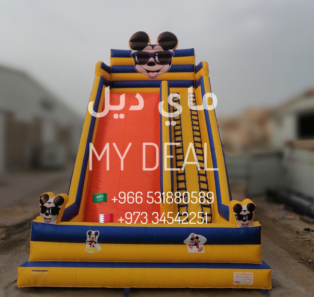 زحليقة هوائية مزدوجة مع سلمين بتصميم ميكي ماوس وجدار أمامي – متعة ضخمة للأطفال (11×6×10 م)