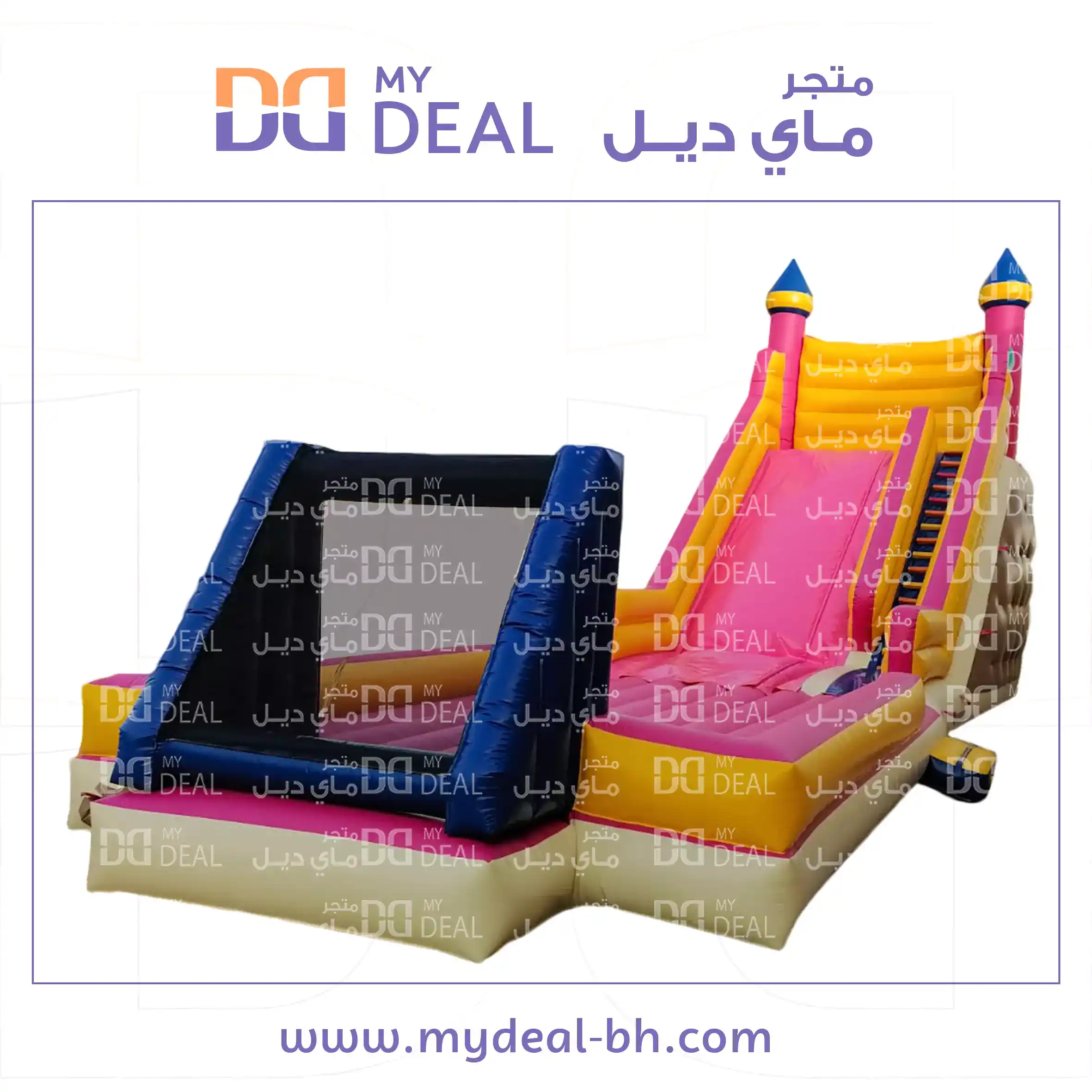 زحليقة هوائية مع سلم و ملعب صابوني ارضية نفخ مع بوابة ودرج الطول ١٥ مت