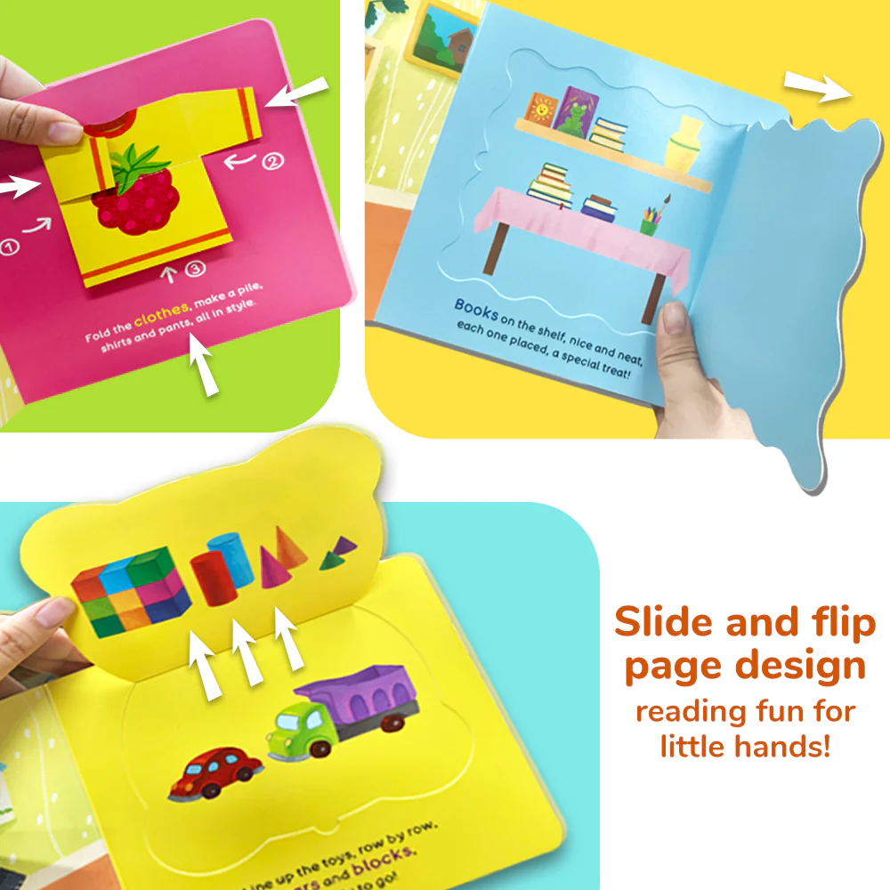  Habit Pals Push Pull Slide Kids Activity Book -Bear's Tidy-Up Time 
