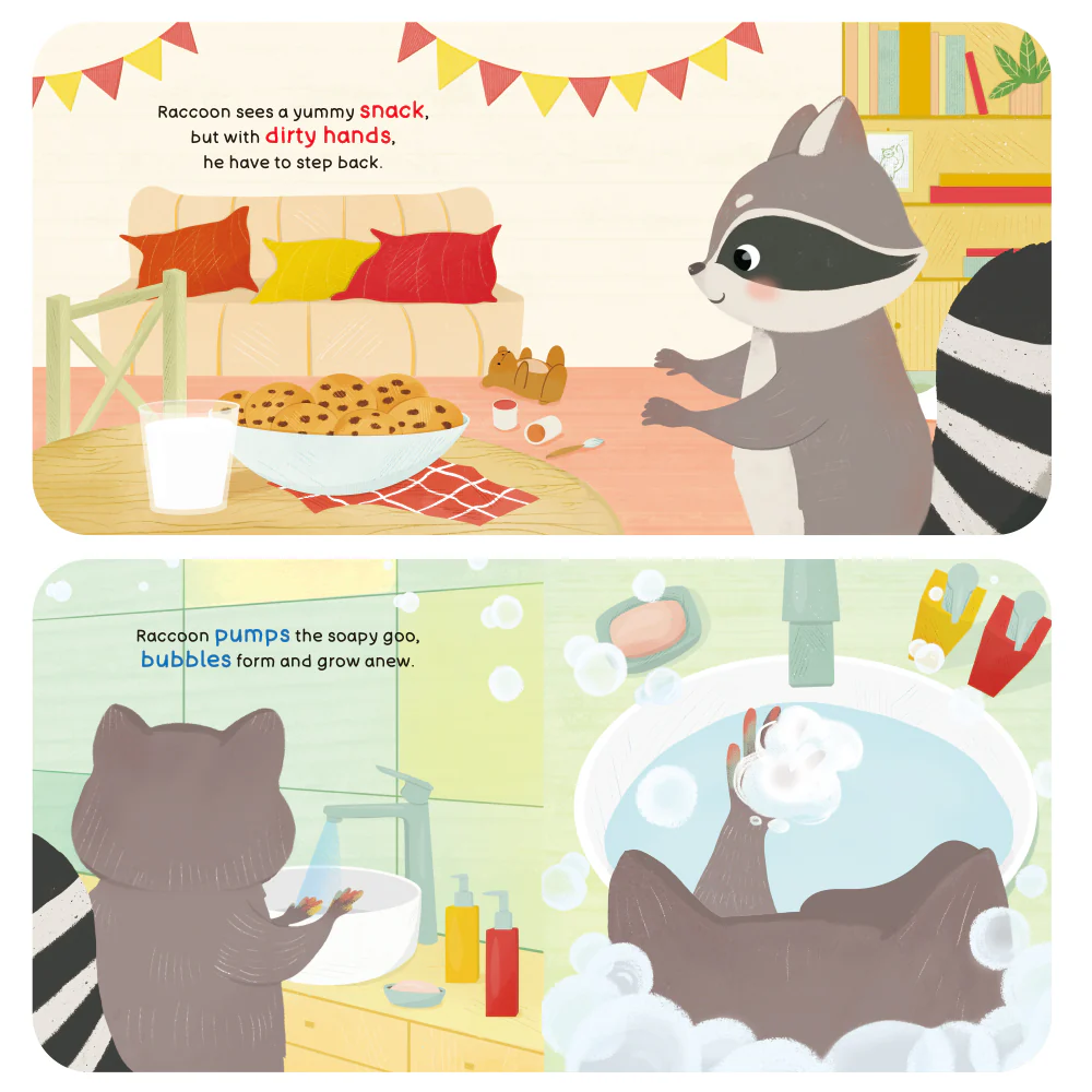  Habit Pals Push Pull Slide Kids Activity Book - Raccoon's Hand Wash 