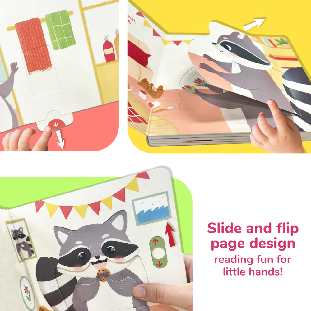  Habit Pals Push Pull Slide Kids Activity Book - Raccoon's Hand Wash 