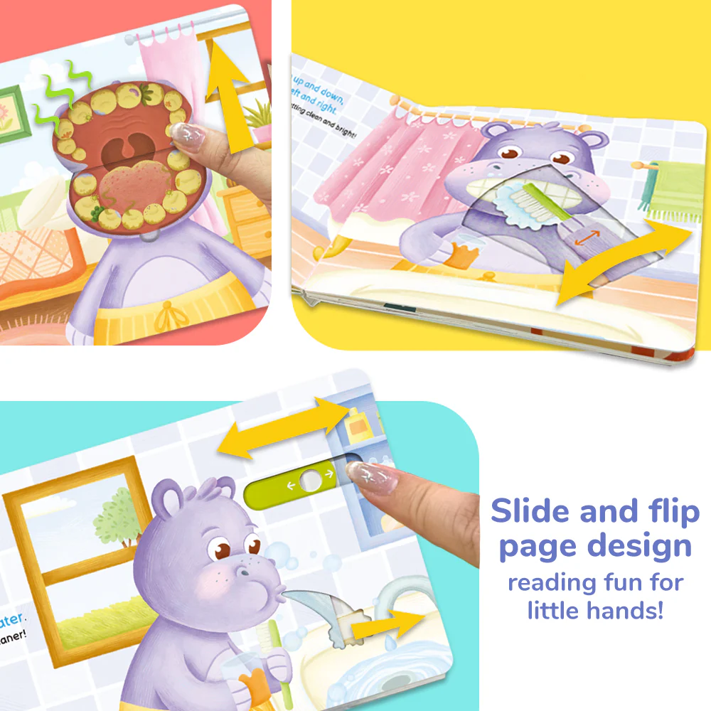  Habit Pals Push Pull Slide Kids Activity Book - Hippo's ToothBrush Fun 