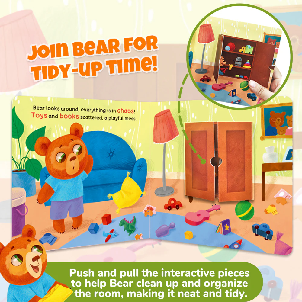  Habit Pals Push Pull Slide Kids Activity Book -Bear's Tidy-Up Time 