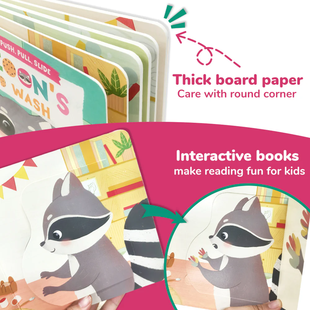 Habit Pals Push Pull Slide Kids Activity Book - Raccoon's Hand Wash 