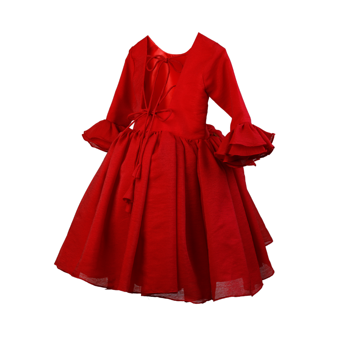 red dress for girls with open back long sleeve
