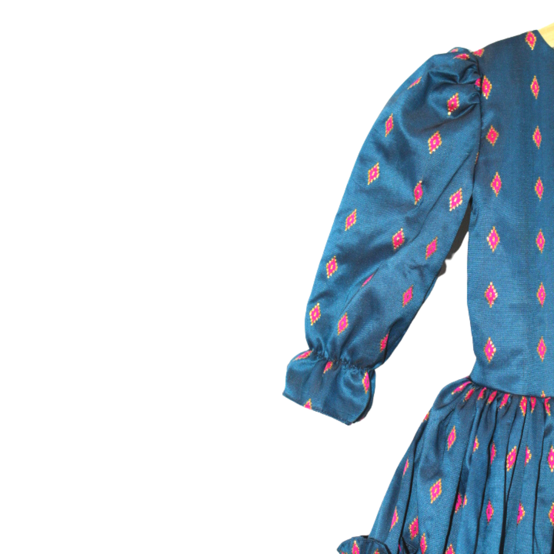 focus traditional ramadan dress blue indian fabric