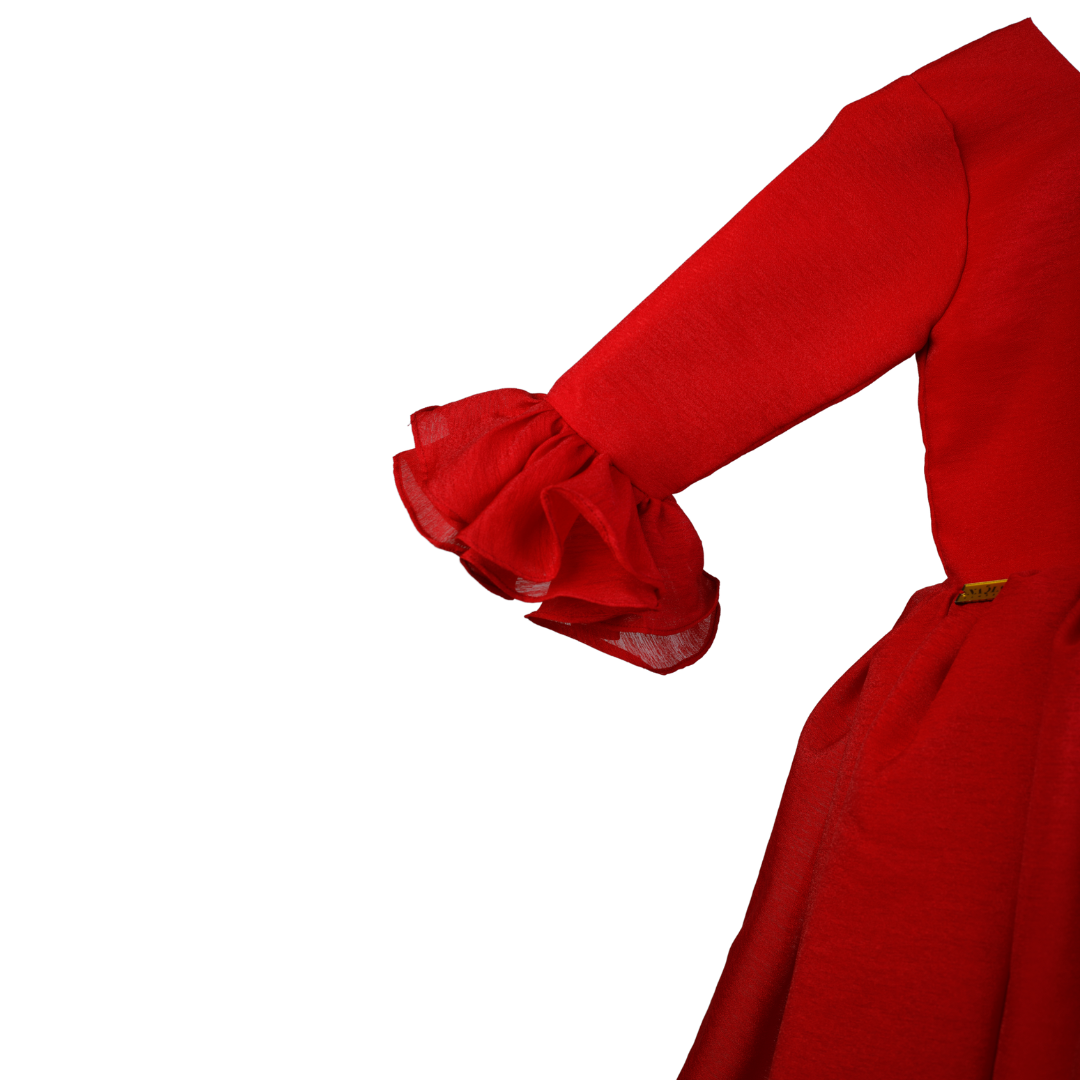 red dress for girls with open back long sleeve front design