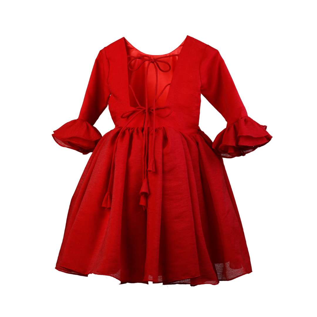 red dress for girls with open back long sleeve