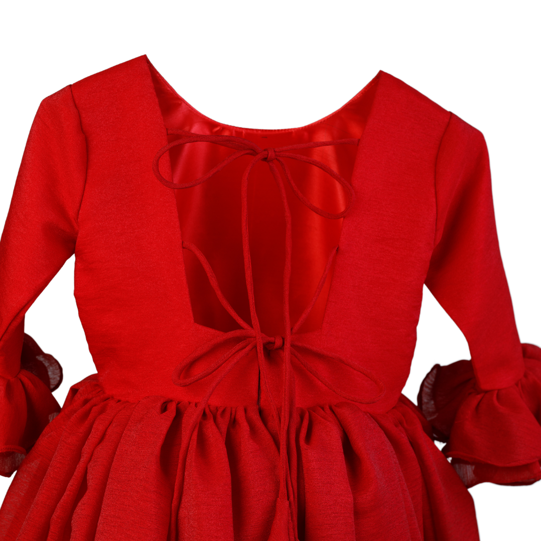 red dress for girls with open back long sleeve