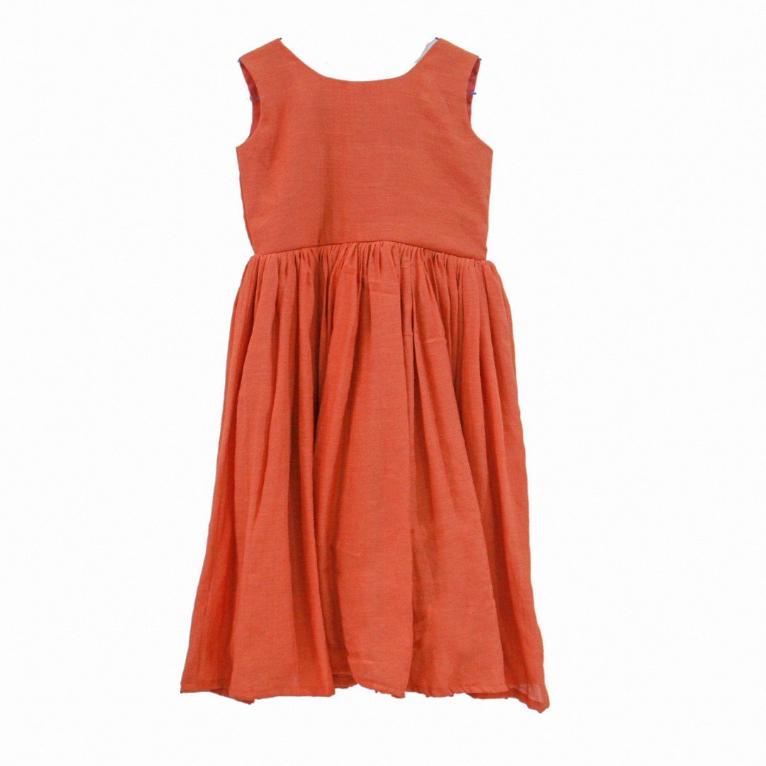 orange summer dress for girls with back tie from front