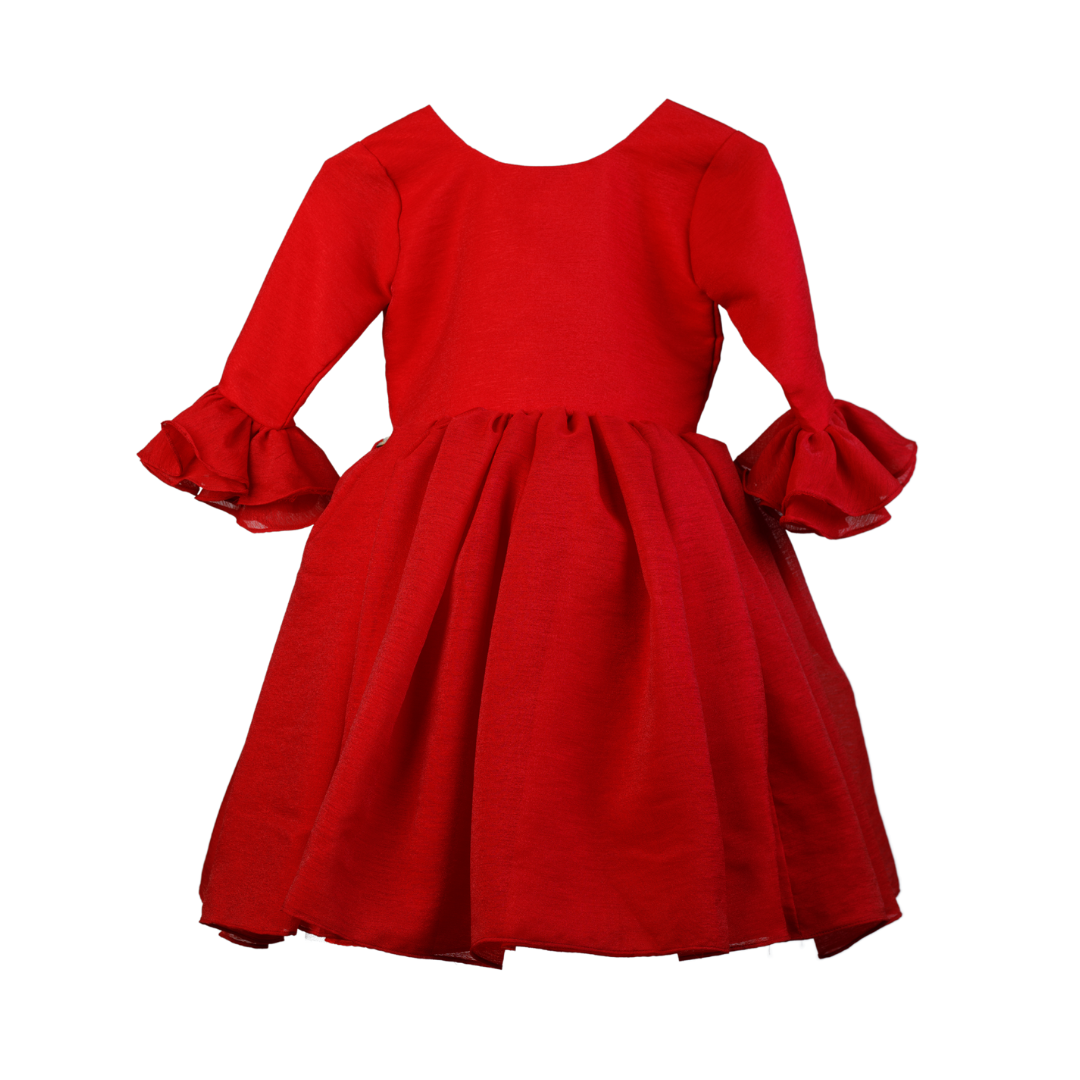 red dress for girls with open back long sleeve front design