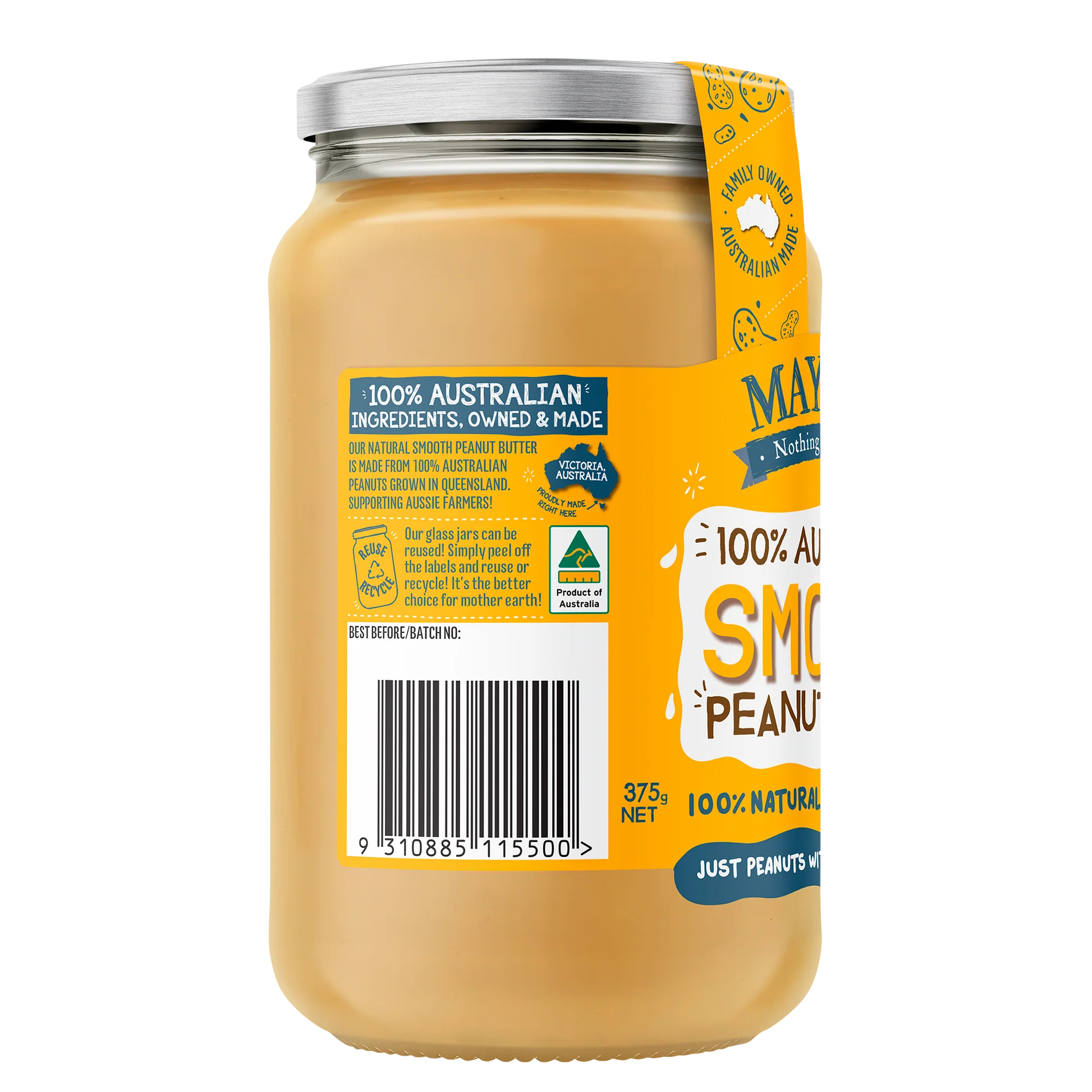 MyVirs No Sugar Added Peanut Butter 375g – Smooth