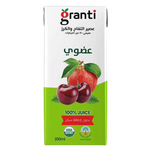 جرانتي عصير عضوي بدون سكر مضاف 200مل - تفاح وكرز