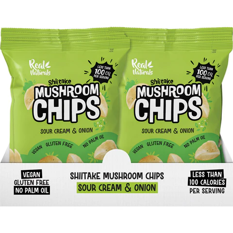(Box of 12) Real Naturals Shiitake Mushroom Gluten Free Chips 32g - sour cream onion
