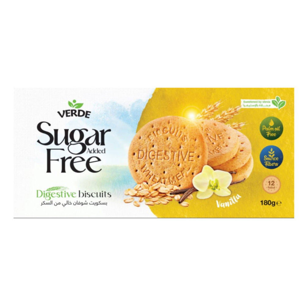 Verde Digestive Sugar Free Oats Biscuits 180g - Vanilla